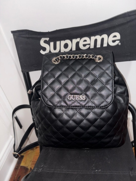 Guess Handbags - GUESS Black Quilted Chain-Accent Backpack